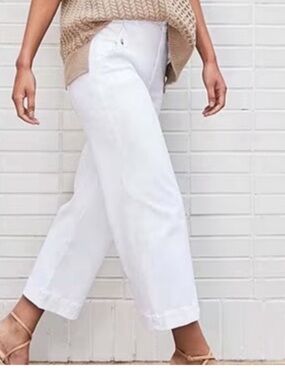 Spanx Small Petite Pants Stretch Twill Cropped Wide Leg Pants Bright White NWT
